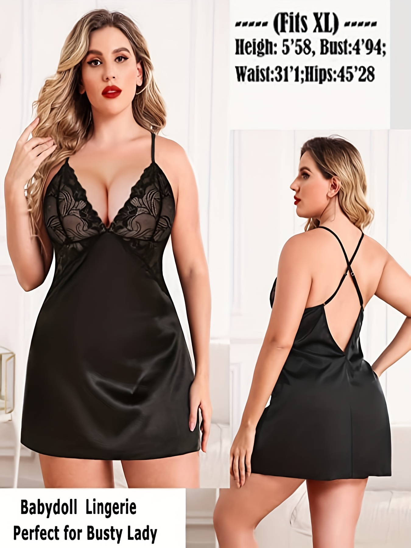 Women Luxury Glossy Satin Nigh - огляд і ціна Babydoll Chemise Night